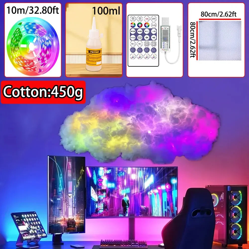 3D Big Cloud Lightning Light 360 Degree Wireless Remote APP Music Sync Multicolor Lightning Smart Cloud Light for Home LED Decor