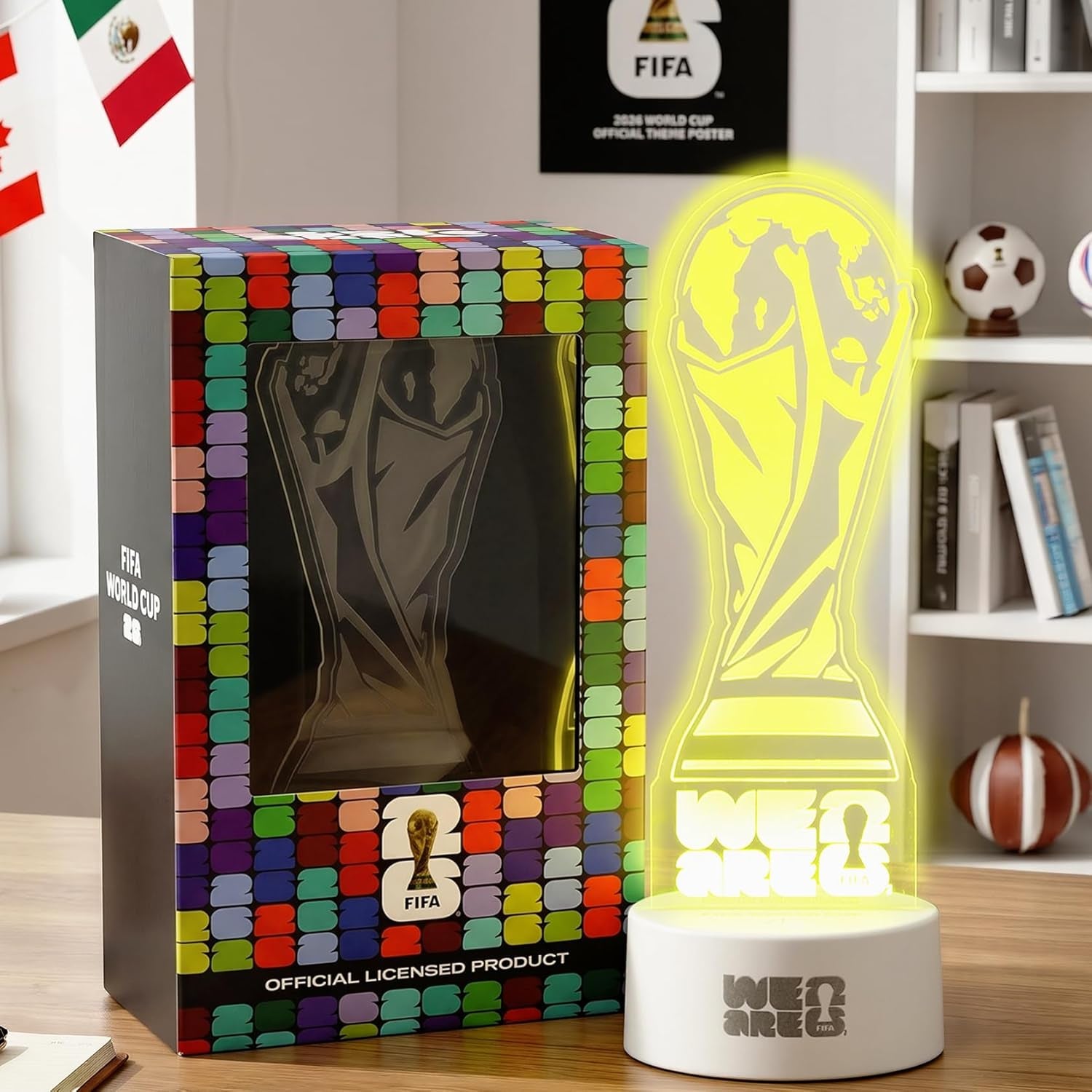 FIFA World Cup 2026 Trophy Night Light, Decoration & Souvenir Acrylic LED Lamp with 7 Colors & 3 Modes, Soccer Gifts for Boys, Girls, Kids, World Cup 2026 Merchandise