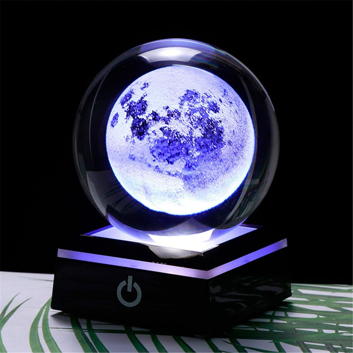 3D Moon Model Crystal Ball Led Lamp Base - Space Decor World Globe Planets Sphere Night Light 80Mm 3.15 Inch - Solar System Decor Best Birthday Astronomy Gifts for Men Physics Science Teacher