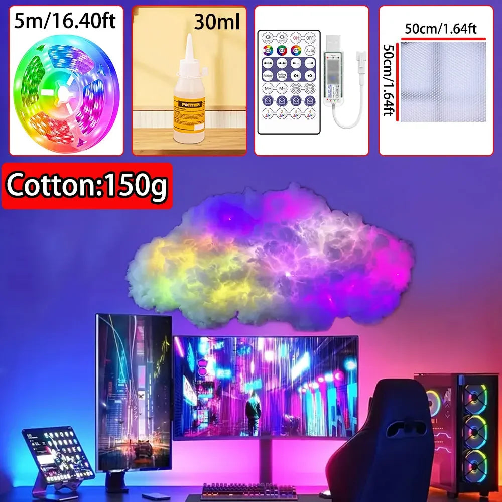 3D Big Cloud Lightning Light 360 Degree Wireless Remote APP Music Sync Multicolor Lightning Smart Cloud Light for Home LED Decor