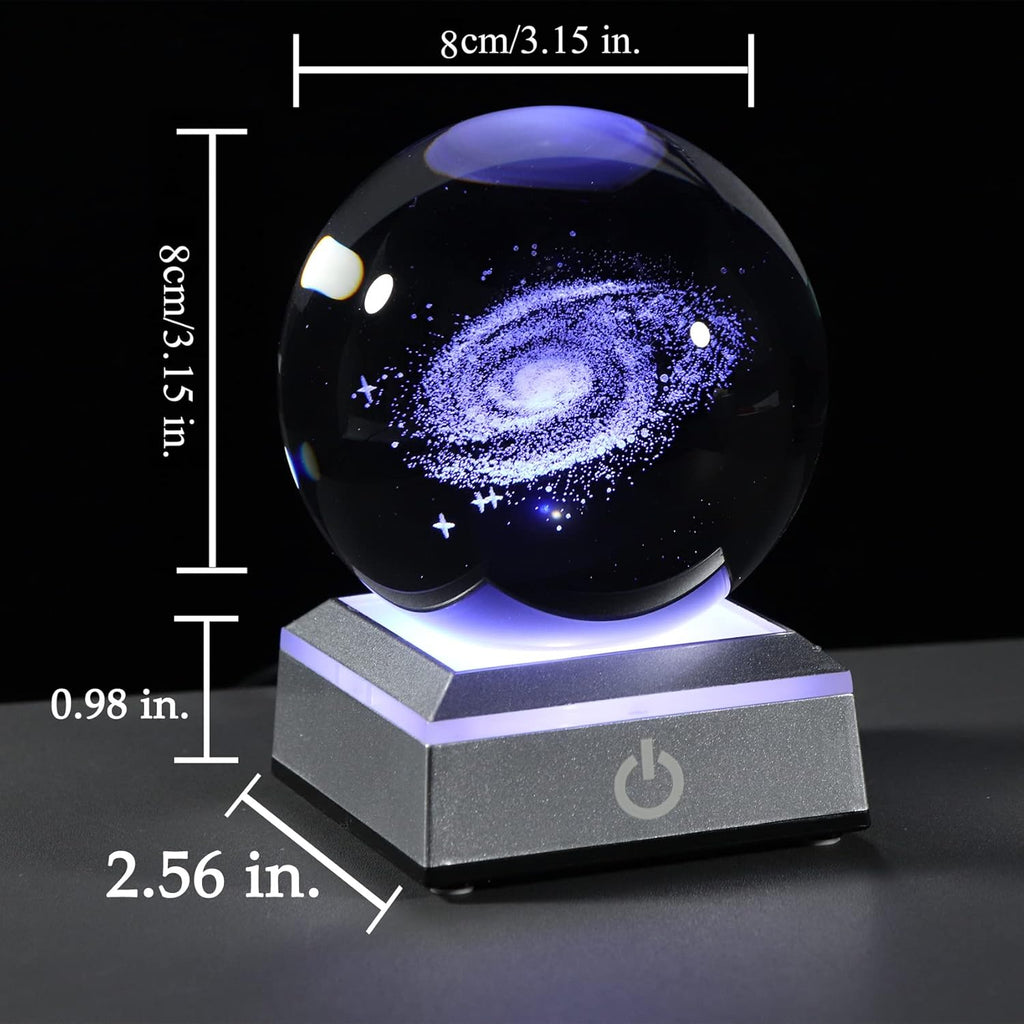 3D Galaxy Model Crystal Ball Led Lamp Base - Space Decor World Globe Planets Sphere Night Light 80Mm 3.15 Inch - Solar System Decor Best Birthday Astronomy Gifts for Men Physics Science Teacher