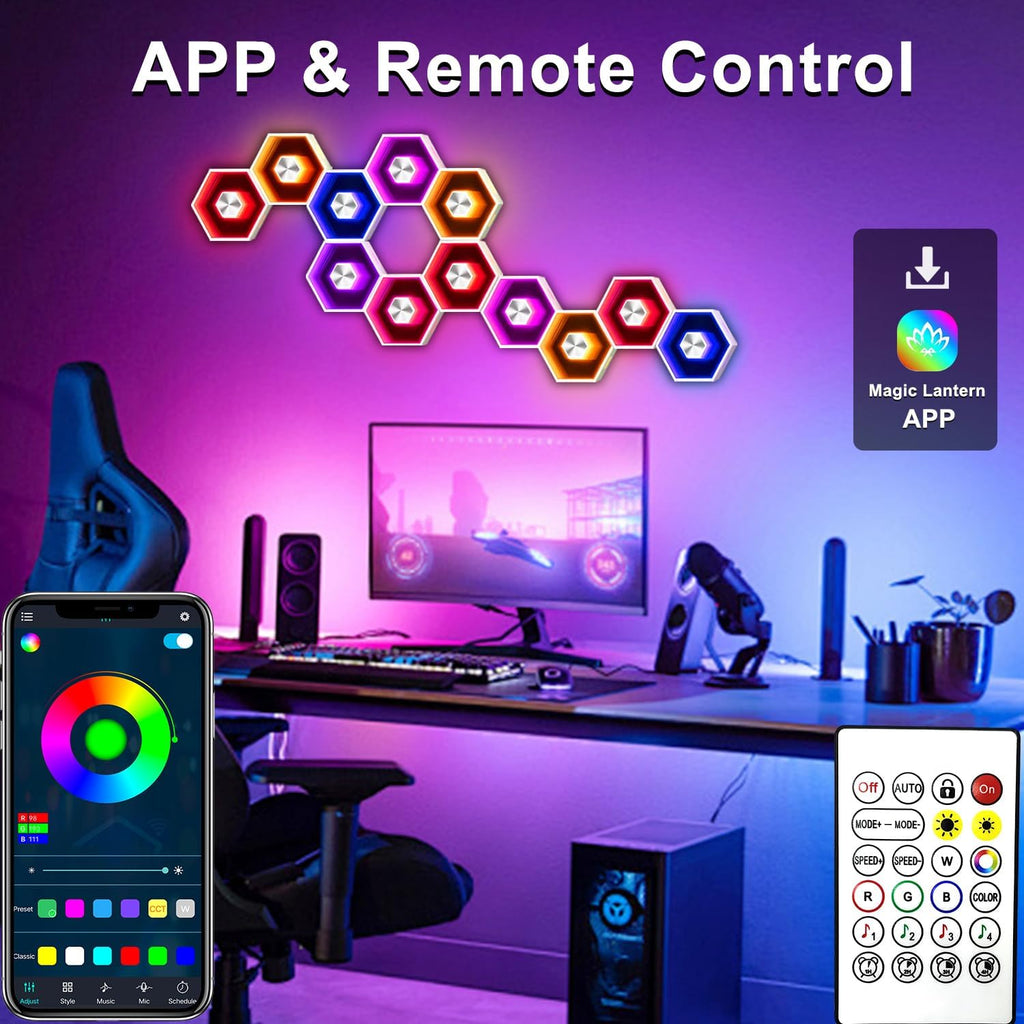 10 Pack Hexagon Lights Wall RGBW Panel - Hexagonal Led Lights Room Decor Wall Lights，With Smart APP Music Sync Honeycomb Shape Panels Hexagon for Gaming Lights Bedroom Children Decor