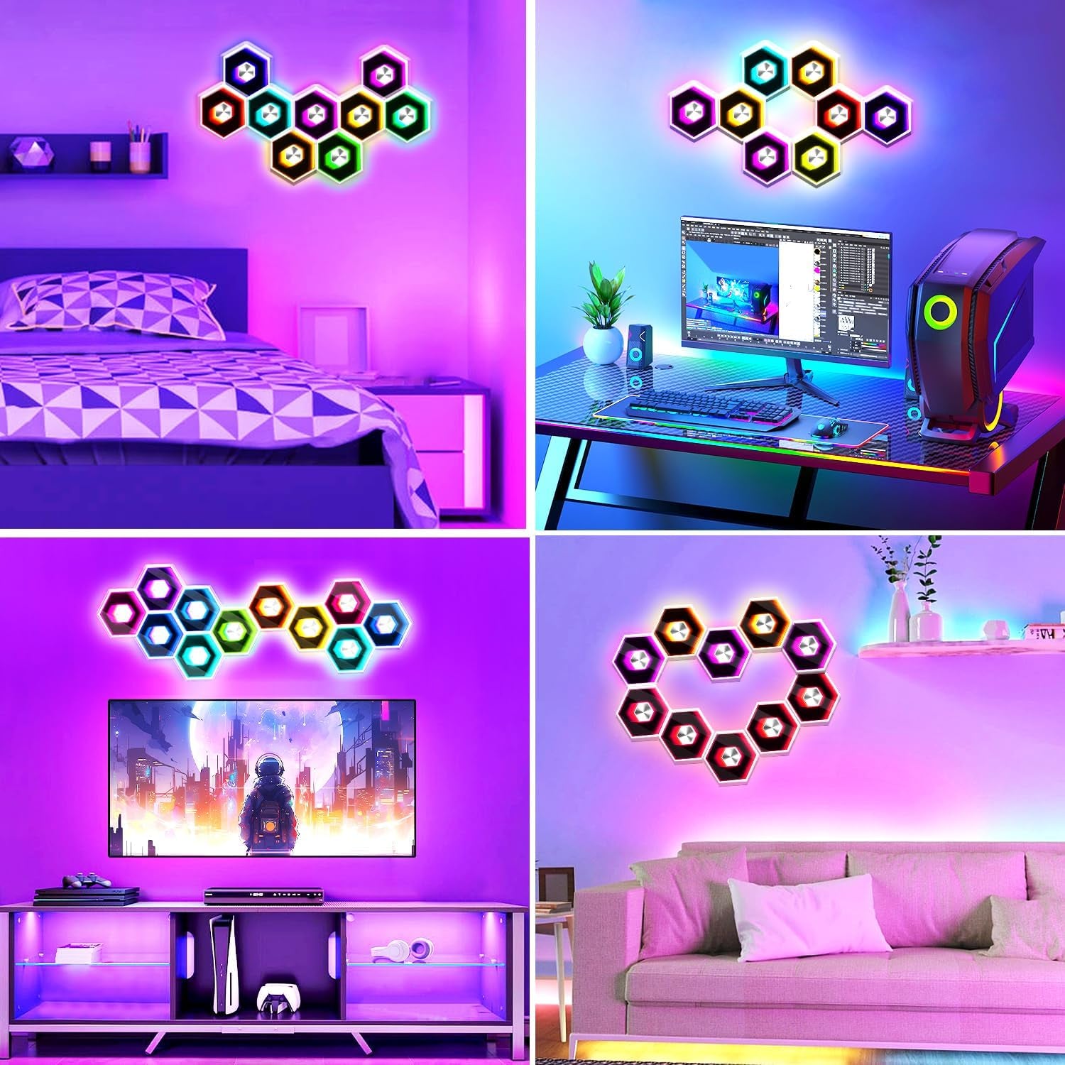 10 Pack Hexagon Lights Wall RGBW Panel - Hexagonal Led Lights Room Decor Wall Lights，With Smart APP Music Sync Honeycomb Shape Panels Hexagon for Gaming Lights Bedroom Children Decor