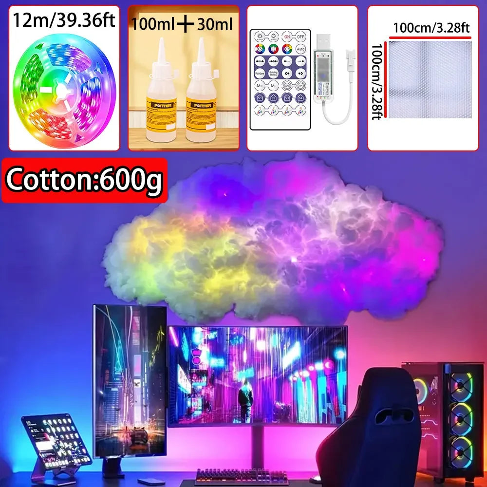 3D Big Cloud Lightning Light 360 Degree Wireless Remote APP Music Sync Multicolor Lightning Smart Cloud Light for Home LED Decor