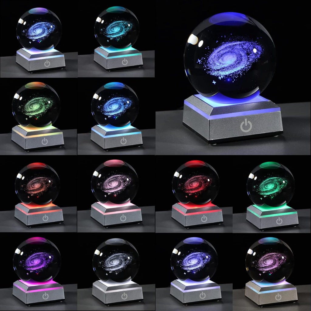 3D Galaxy Model Crystal Ball Led Lamp Base - Space Decor World Globe Planets Sphere Night Light 80Mm 3.15 Inch - Solar System Decor Best Birthday Astronomy Gifts for Men Physics Science Teacher