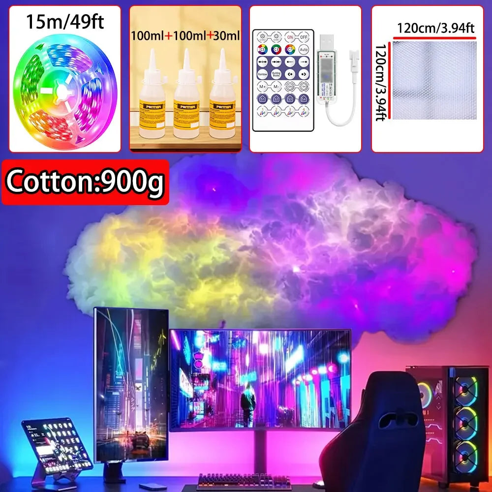 3D Big Cloud Lightning Light 360 Degree Wireless Remote APP Music Sync Multicolor Lightning Smart Cloud Light for Home LED Decor