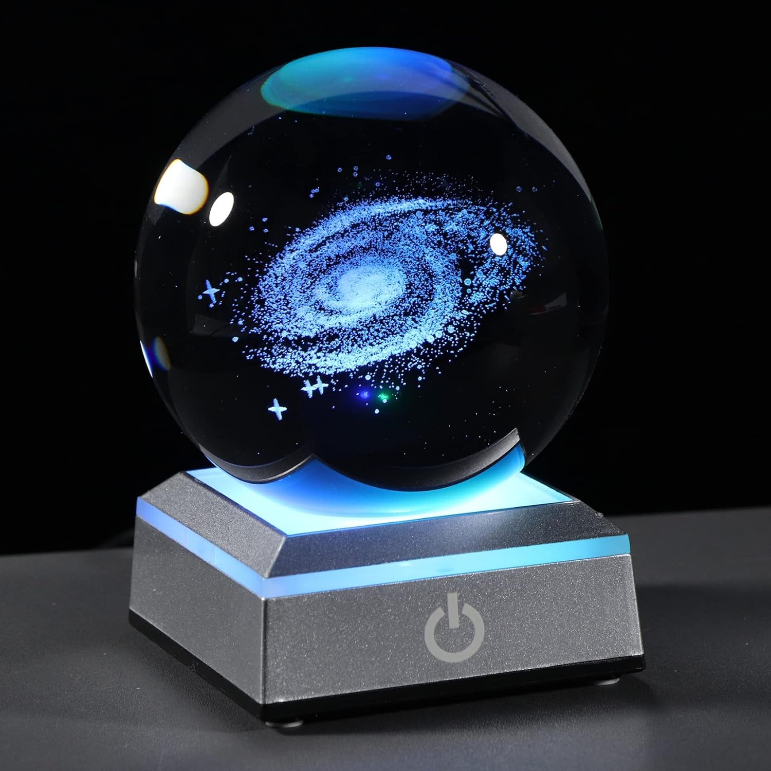 3D Galaxy Model Crystal Ball Led Lamp Base - Space Decor World Globe Planets Sphere Night Light 80Mm 3.15 Inch - Solar System Decor Best Birthday Astronomy Gifts for Men Physics Science Teacher