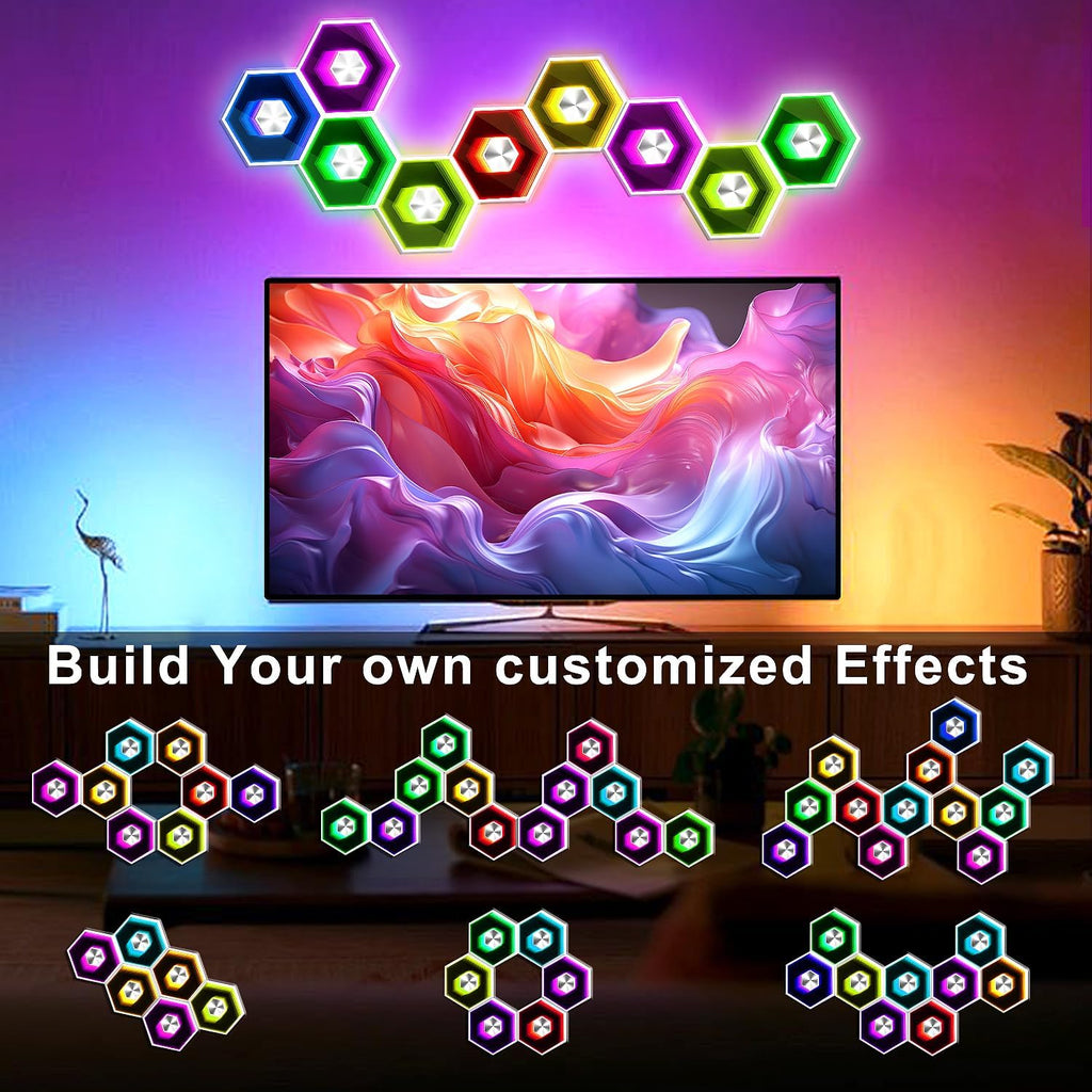 10 Pack Hexagon Lights Wall RGBW Panel - Hexagonal Led Lights Room Decor Wall Lights，With Smart APP Music Sync Honeycomb Shape Panels Hexagon for Gaming Lights Bedroom Children Decor