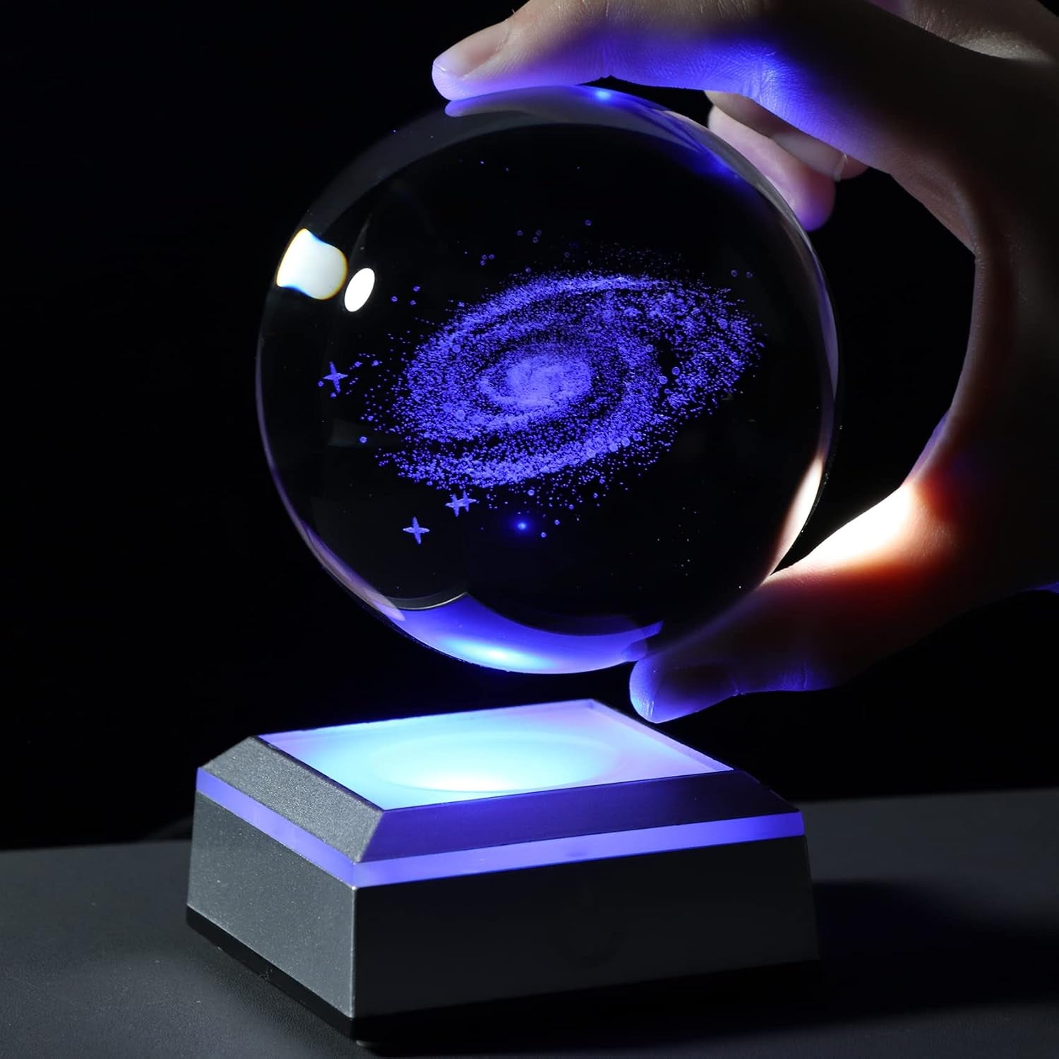 3D Galaxy Model Crystal Ball Led Lamp Base - Space Decor World Globe Planets Sphere Night Light 80Mm 3.15 Inch - Solar System Decor Best Birthday Astronomy Gifts for Men Physics Science Teacher