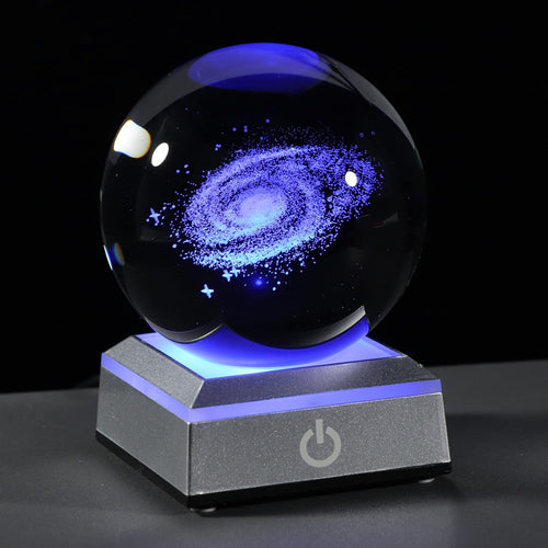 3D Galaxy Model Crystal Ball Led Lamp Base - Space Decor World Globe Planets Sphere Night Light 80Mm 3.15 Inch - Solar System Decor Best Birthday Astronomy Gifts for Men Physics Science Teacher