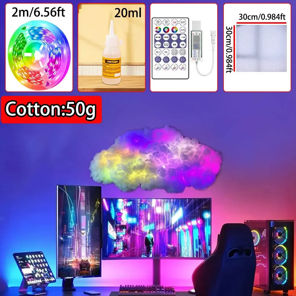 3D Big Cloud Lightning Light 360 Degree Wireless Remote APP Music Sync Multicolor Lightning Smart Cloud Light for Home LED Decor