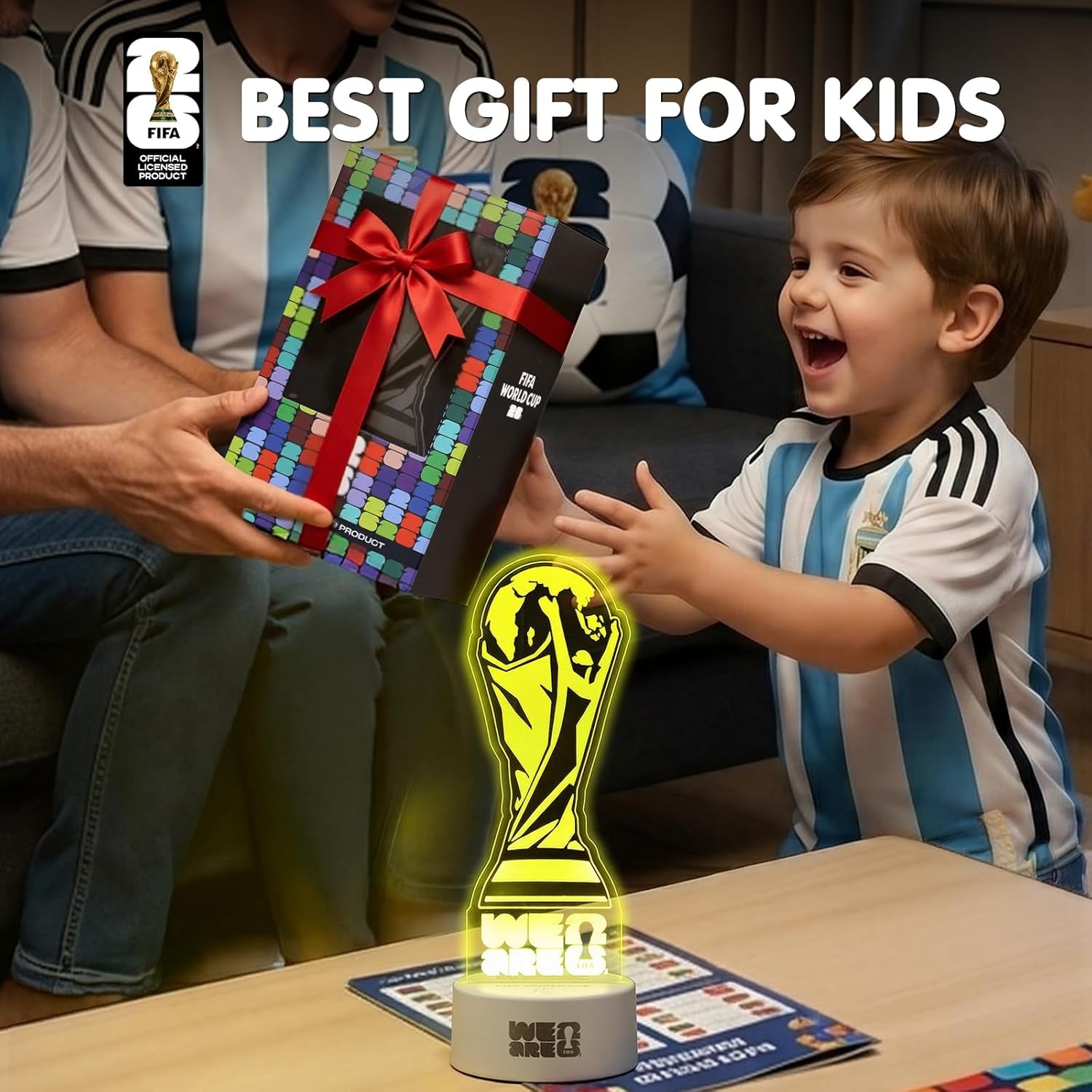 FIFA World Cup 2026 Trophy Night Light, Decoration & Souvenir Acrylic LED Lamp with 7 Colors & 3 Modes, Soccer Gifts for Boys, Girls, Kids, World Cup 2026 Merchandise